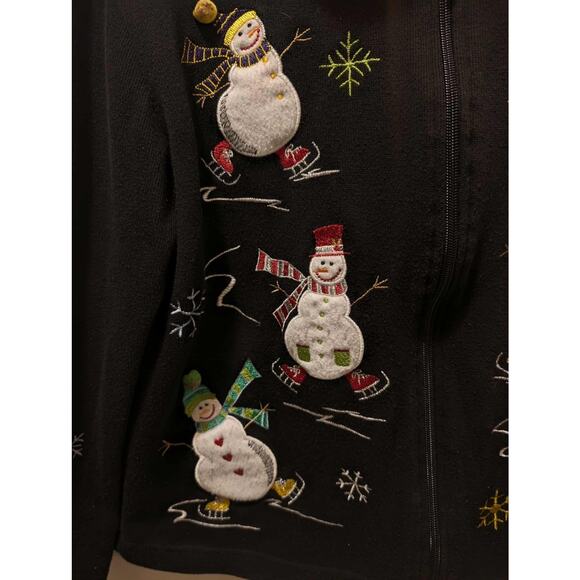 Vintage Onque Casuals Black Zip Snowman Ugly Christmas Sweater Party Size S - Picture 3 of 10